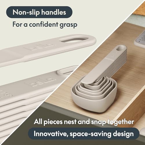 bella Nested Measuring Cup & Spoon Set, BPA & BPS-free nylon, Oatmilk, 9 Piece Set (Pack of 12) - color: Leche de avena