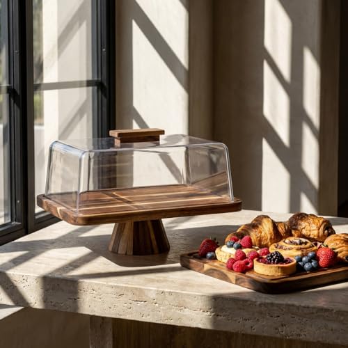 Acacia Wood Rectangular Cake Stand with Lid Double-Sided Charcuterie Board