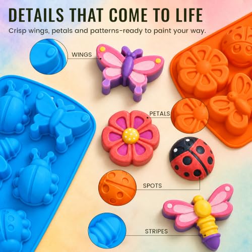 SJ Silicone Molds for Crafts, 2 Pack Butterfly and Insect Soap Molds - color: Orange+Blue / Dragonfly+Butterfly+Ladybug