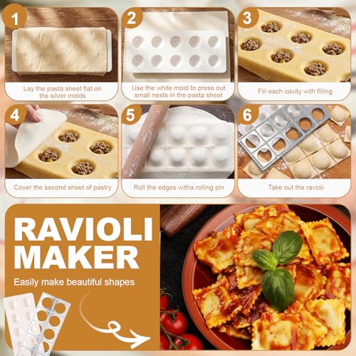8 Pcs Ravioli Maker Set, 10-hole Mold & Stainless Steel Cutters