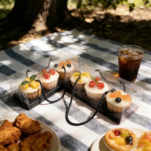 20Pcs Clear Cupcake Boxes with Handle, Cupcake Carrier for Party - color: Black