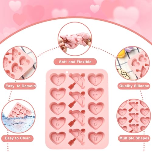 Airssory 2Pcs Heart-shaped Bow and Arrow Silicone Mold Heart Molds Pink 16x12.5x1.5cm Baking Candy Chocolate Fondant for Valentines Gift Party Decor - color: Bow and Arrow Molds