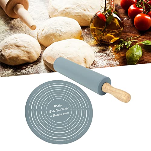 Large Silicone Rolling Pin Pastry Baking Mat Set for Kitchen (Grey) - color: Gray