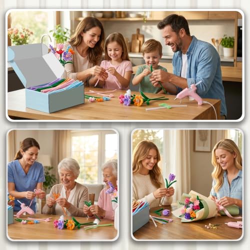 1300Pcs Pipe Cleaner Flowers Kit with Glue Gun, DIY Crafts Bouquet ASMR - color: Colorful