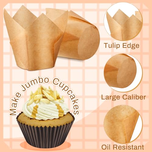 Motiskyy 300 Pcs Jumbo Tulip Muffin Liners for Baking, Light Brown - color: Light Brown