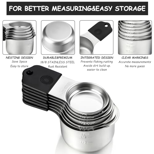 Magnetic Measuring Cup & Spoon Set Stainless Steel 7 Magnetic Measuring Cup - color: Black
