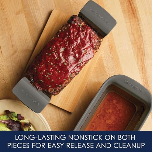 Rachael Ray Bakeware Meatloaf/Nonstick Baking Loaf Pan with Insert, Gray, 9 Inch x 5 Inch (Pack of 6) - size: 9 Inch x 5 Inch (Pack of 6), style: Loaf Pan