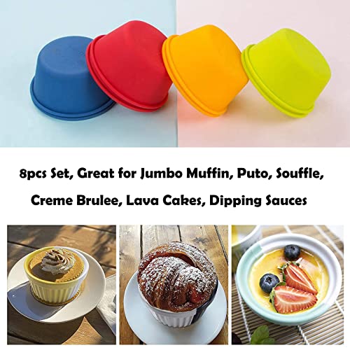 Webake Silicone Cupcake Baking Cups Set of 8, Air Fryer Muffin Pan Jumbo Muffin Liners Reusable Large Individual Muffin Tin, 3.5 Inch Mini Cake Pan Salad Dressing Container, BPA Free - size: 3.5"