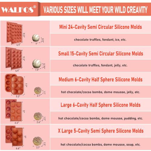 Extra Large 5-Cavity Semi Sphere Silicone Mold, 3 Packs Half Sphere Silicone Baking Molds for Making Chocolate, Cake, Jelly, Dome Mousse - color: Brick Bed, size: 3pcs X Large Semi Sphere Mold - 5-Cavity