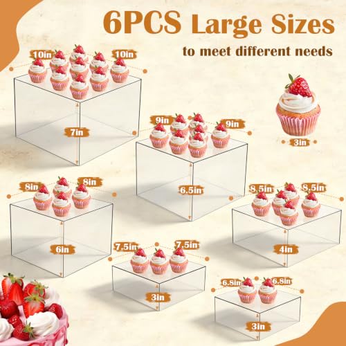 6 PCS Buffet Risers and Stands, Dessert Food Display for Buffet Table - color: Transparent, size: 10" 9" 8.5" 8" 7.5" 6.8"