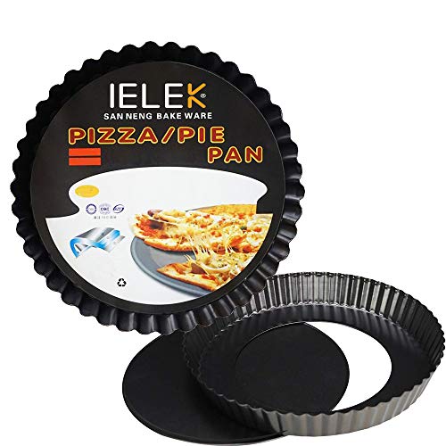 IELEK Tart Flan Pie Pan Nonstick Heavy Duty 10 Inch Quiche Cheese Molds With Removable Loose Bottom Fluted - size: 10 Inch