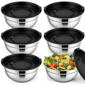 Geetery 6 Pack Stainless Steel Mixing Bowls with Airtight Lids 3qt Metal Mixing Bowl Thicker Stainless Steel Salad Bowls for Food Prep, Baking, Storage, Cooking, Serving Dishwasher Safe - color: Black Lid