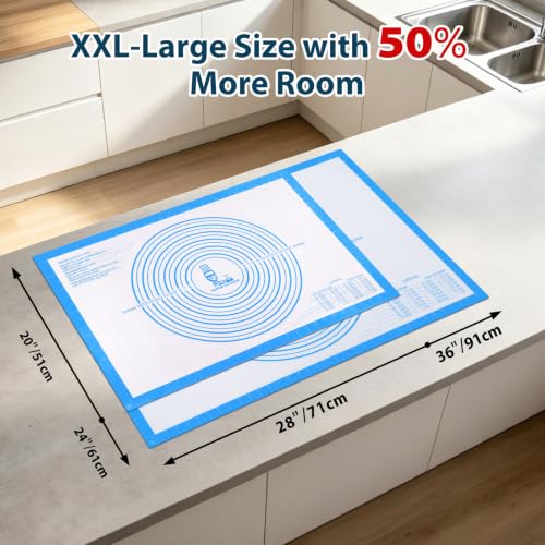 XXL-Large Pastry Mat For Rolling Dough: 36 X 24 Inch Silicone Baking Mat - color: Blue, size: 36"L x 24"W