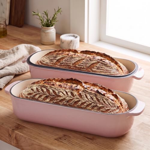 EDGING CASTING Enameled Cast Iron Loaf Pan with Lid, Bread pan, Dutch Oven Bread pan for Homemade Sourdough Bread Baking, 12.5x5.5 inch, 5qt, Pink - color: Pink