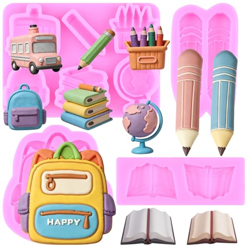 Mujiang Back to School Silicone Molds Book Backpack Fondant Mold Set Of 4 - color: Style D