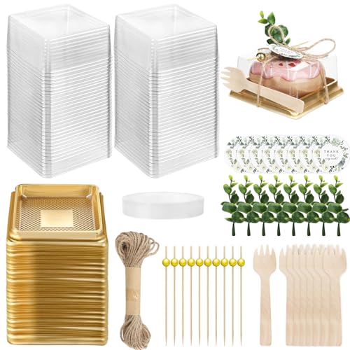 50 Sets Charcuterie Cups with Lids Mini Plastic Cake Containers