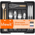 Lifewit Expandable Silverware Drawer Organizer, Kitchen Utensil Tray - color: Black, size: Medium(8-13.8''W x 11.2''D)