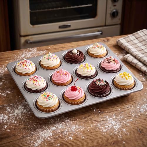 Homikit Stainless Steel Muffin Pans 12 Cups, 2 PCS Cupcake Pan Set Nonstick - size: 12 Cup