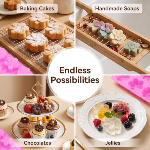 2 Packs 6-Cavity Silicone Flower Mold Assorted for Soap Baking