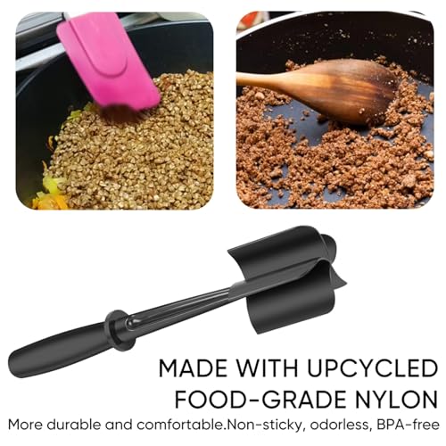 Upgrade Food Masher and Mixer - Non Stick Potato Masher Tool for Hamburger Meat, Ground Beef - Non Stick Mix Chopper - color: Black