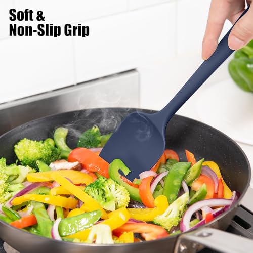 Doosu 600°F Heat Resistant Silicone Large Spoon, 11.4in, Navy Blue - color: Navy Blue, size: 11.4in (Spoon Spatula)