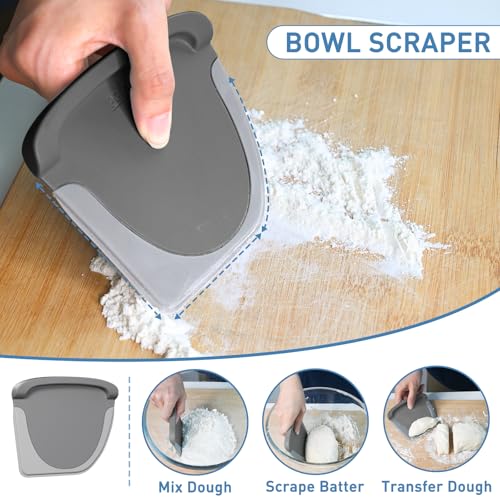 2 IN 1 Upgrade Bench Scraper, Dough Scraper, Stainless Steeel with Scale - color: Gray
