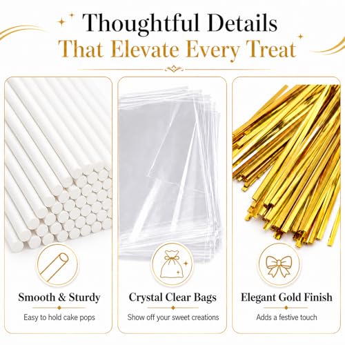 JINZORE Cake Pop Sticks and Wrappers Kit 300-Piece, Cake Pop Supplies - size: 1 Ounce (Pack of 300)
