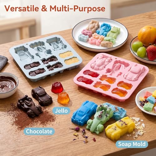 Race Car Chocolate Molds Silicone 2 Pack, 3D Race Car Molds for Soap - color: large and small racing cars
