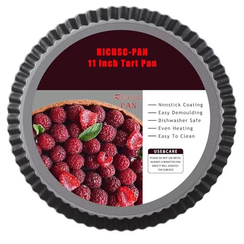RICHSC-PAN Tart Pan 11 Inch Tart Pan Carbon Steel Round Non-Stick Pan. - size: 11*1.1Inch