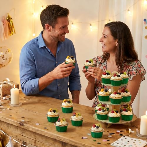100-Pack 5 oz Green Mini Cake Pans with Lids, Disposable Aluminum Foil Baking Cups, Muffin Tins, Ramekins for Cupcakes, Brownies, Pudding - Festive for St Patricks Day, Birthday Party Supplies - color: Green