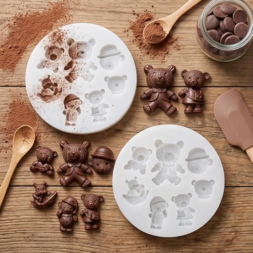 2 Pcs Bear Silicone Fondant Mold Mini 3D Teddy Bear Candy Cake Chocolate Silicone Molds for Decoration, DIY Desserts, Cupcake,Clay, Gum Paste
