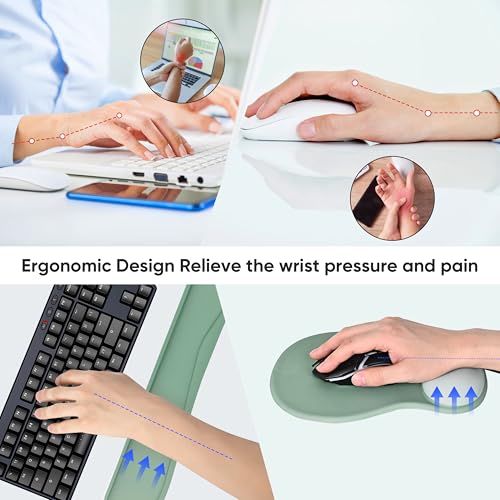 Wrist Rest Support for Mouse Pad Keyboard Set Circle Coaster Gaming Mouse Pad Ergonomic Gel Memory Foam Set for Computer, Laptop, Office, Pain Relief, Comfortably Typing Pure Green KM-34 - color: Km-34