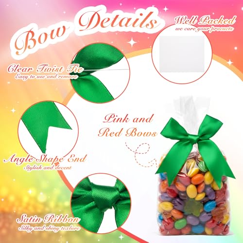 Riceshoot 100 Pcs Rainbow Twist Tie Bows, 3.5 Inch Pre-Tied Satin Ribbon - color: Rainbow Color, style: Rainbow