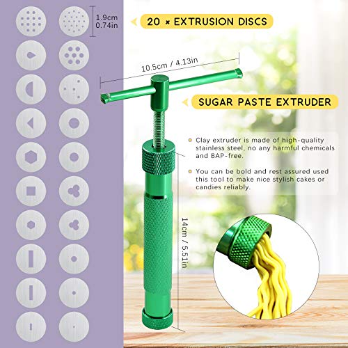Swpeet 36Pcs Green Clay Extruder Gun Fondant Sugar Paste Extruder Clay Cake Sculpture Gun, Ball Stylus Dotting Tool with Plastic Scraper, Cake Decorating Supplies Modeling Tool - color: Green