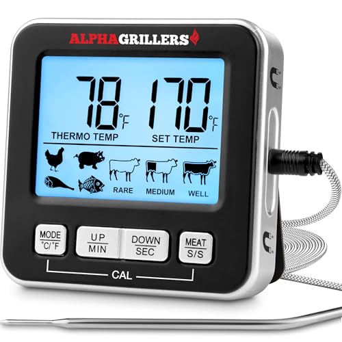 Alpha Grillers Meat Thermometer Digital, Wired Probe for Oven & Grill