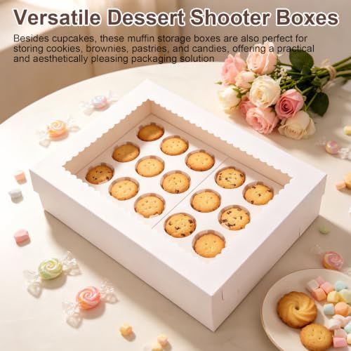 20 Pack Cupcake Boxes, 24 Count White Standard with Window & Inserts, Easily Assemble Food Grade Cupcake Boxes with Clear Window for Weddings, Birthdays & Home Storage - color: White (20 Pack)