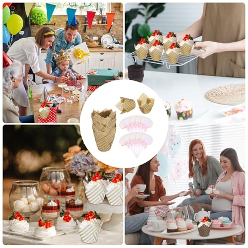 uxcell 50Pcs Tulip Cupcake Liners with 5Pcs Cheese Markers Muffins Liners - color: Natural