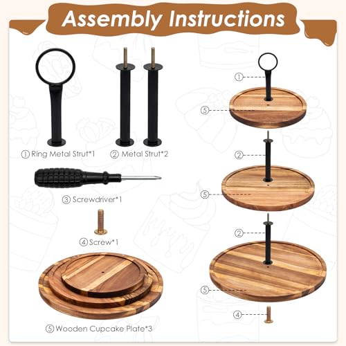 Arttown 6Pack Dessert Table Display Acacia Wood Cake Stand with Lid