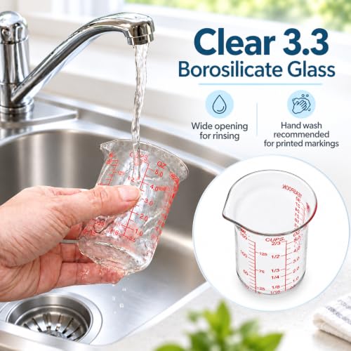 Ackers BORO3.3 Glass Measuring Cup, V-Shaped Spout, 150 mL / 5 oz, 2 Pack - size: 150ML(5.0OZ)-Pack of 2