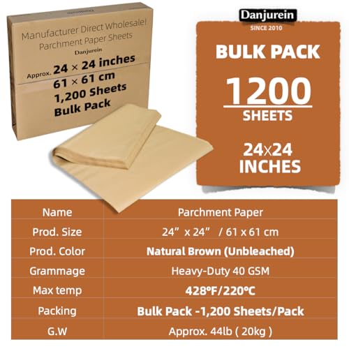 Industrial Grade 24x24 Parchment Paper - 1200 Bulk Sheets - color: Brown, size: 24"x24" (61x61cm) - 1200 sheets