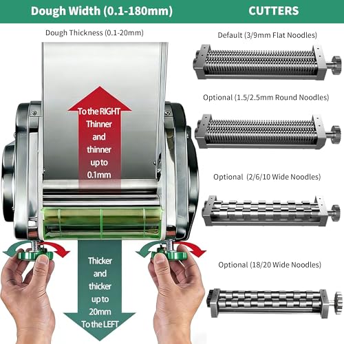 Commercial Pasta Maker Machine,Electric Noodle Maker&Dumpling Machine for Home Use,Stainless Steel Dual-Cutter No Disassembled-3/9mm Width Noodle/Thickness Dough-Auto Noodle Sheeter - size: XL180-3/9US