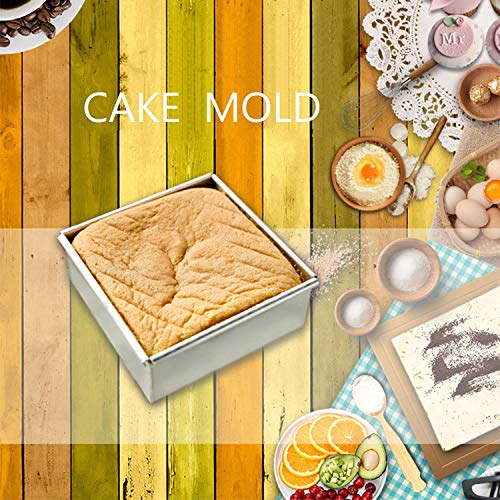 Anodized Aluminum Square Cheesecake Pan Chiffon Cake Mold Baking Mould with Removable Bottom 7 Inch x 7 inch x 3 inch (A 7 inch)