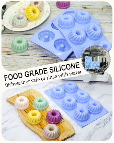 LGQUK Jello Mold, 3pcs Silicone Fluted Tube Cake Pans, 6-Cavity Non Stick Silicone Baking Molds for Cupcake, Donuts,Muffin, Cornbread, Brownie, Jellies (Blue, Fluted Tube) - color: Blue
