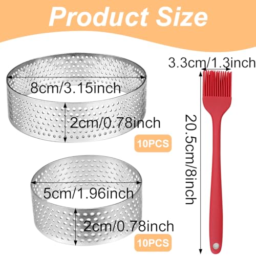 20 Pack Tart Rings 3.15 + 2 Inch Perforated Tart Rings Stainless Steel, Nonstick Round Tart Ring Mousse Cake Ring Metal Round Cake Ring for Baking Small Fruit Tartet Crust - size: 3.15 Inch and 1.96 Inch