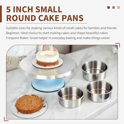 TeamFar 5 Inch Cake Pan Set of 4, Stainless Steel Small Layer Cake Pans Tin - size: 5inch