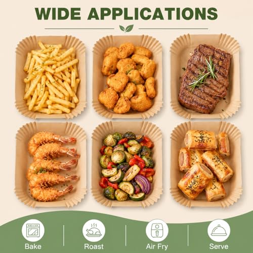 Air Fryer Liners 100 Count, Square Parchment Paper Liner 8.6"x5.5", Non Stick Bake Paper, Disposable Oil Proof Heat Resistant Easy Cleanup for Air Fryer Basket, Oven Microwave Baking, Brown Rectangle - color: 8.6" x 5.5" Brown