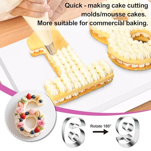 ZADE 11 Inch 304 Stainless Steel Large Size Number Cake Mousse Mold Number 6 Tiramisu Cheesecake Mold Cookie Cutter Bakeware 3D Cake Baking Pan for Birthday and Baking, Party - size: #6 or #9,11inch