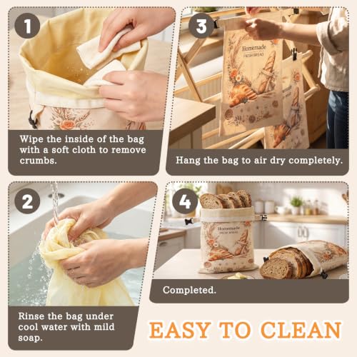 KEKUOU 2-Pack Reusable Beeswax Bread Bags for Homemade Sourdough - color: Beige