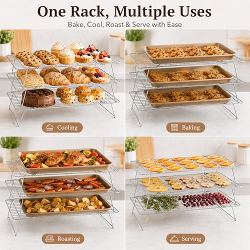 Cooling Rack 16"x10", 3-Tier Stackable & Collapsible Cooling Racks - color: Silver, size: 3-Tier