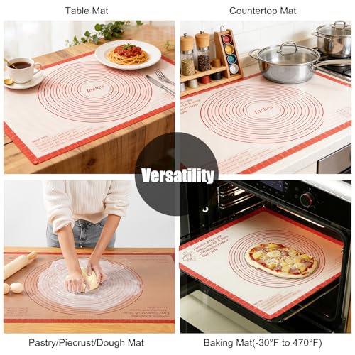 Silicone Pastry Mat Large Baking Mat 36X24 inch Dough Mat with Measurements - color: Red, size: 24"L x 36"W